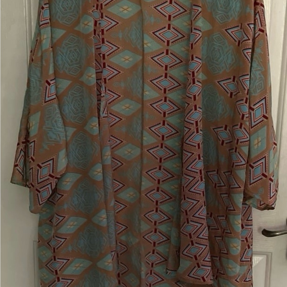 LuLaRoe Geometric Patterned Kimono - Blue and Brown